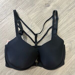 Victoria's Secret Bra Underwire Support Lined Demi Black Racerback 32DD
